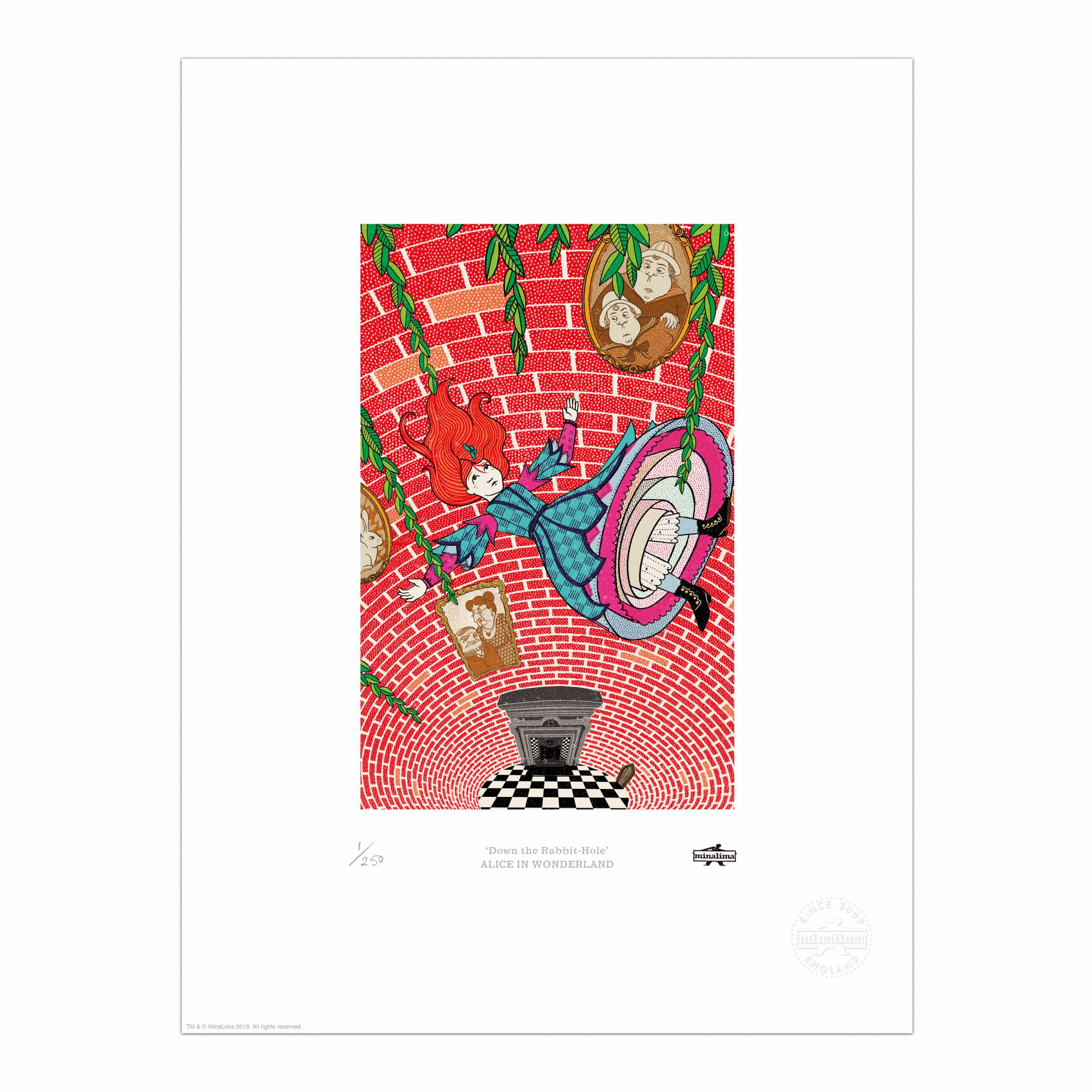 Product image of Down the Rabbit Hole, a print from MinaLima Alice's Adventure's in Wonderland